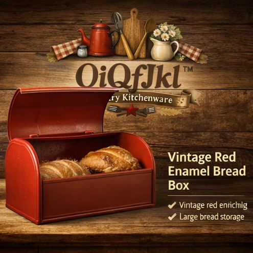 OiQfJklβ’ Vintage Red Enamel Bread Box β Country Farmhouse Bread Keeper for Homemade Bread, Bagels & Pastries